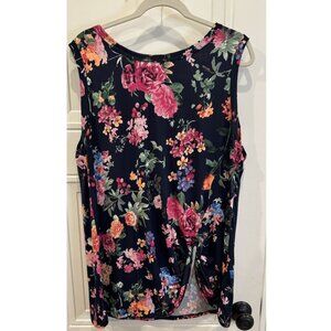 EUC 2xl Navy Floral Sleeveless Top Pink Orange Green Purple Twist Front